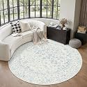 PureCozy Blue 6x6 Round Area Rug Vintage Washable Carpet Non Slip