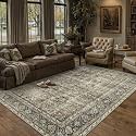 PureCozy Brown Area Rug 10x12 Vintage Traditional Distressed