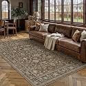 PureCozy Brown Area Rug 5x7 Vintage Floral Distressed