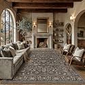 PureCozy Brown Blue Area Rug 8x10 Vintage Floral Distressed