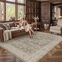 PureCozy Brown Gray Area Rug 5x7 Vintage Floral Distressed