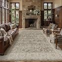 PureCozy Brown Gray Area Rug 9x12 Vintage Floral Distressed