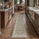 PureCozy Brown Gray Runner Rug 2x8 Vintage Floral Distressed