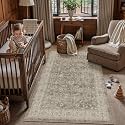 PureCozy Brown Gray Small Area Rug 3x5 Vintage Floral Distressed