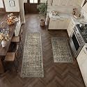 PureCozy Brown Kitchen Rug Set 2 Piece 2x3+2x6 Vintage Distressed