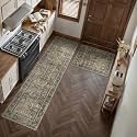 PureCozy Brown Kitchen Rug Set 2 Piece 2x3+2.6x8 Vintage Distressed