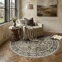 PureCozy Brown Round Area Rug 5ft Vintage Traditional Distressed