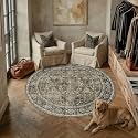 PureCozy Brown Round Area Rug 6ft Vintage Traditional Distressed