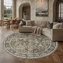 PureCozy Brown Round Area Rug 8ft Vintage Traditional Distressed