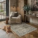 PureCozy Brown Small Area Rug 3x5 Vintage Traditional Distressed