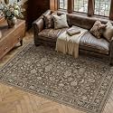 PureCozy Brown Small Area Rug 4x6 Vintage Floral Distressed