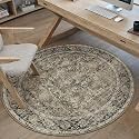PureCozy Brown Small Round Area Rug 3ft Vintage Traditional Distressed