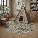 PureCozy Brown Small Round Area Rug 4ft Vintage Traditional Distressed