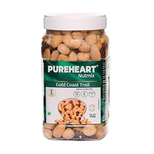 pureheart nutmix gold coast trail 333 gm  premium trail mix with 40 macadamia cashew almonds cranberry amp fig high protein healthy snack - reusable jar