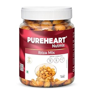 pureheart nutmix ibiza mix  premium macadamia 40 cashew peeled almond roasted nuts l party mix with island soul- herbs amp chilli flavor high protein party snack  230g