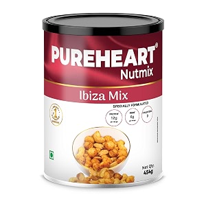 pureheart nutmix ibiza mix  premium macadamia 40 cashew peeled almond roasted nuts l party mix with island soul- herbs amp chilli flavor high protein party snack  454g