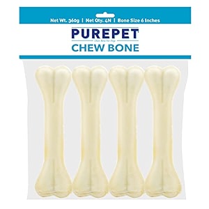 purepet pressed chew bones dog treats 6 inches - pack of 4 bones