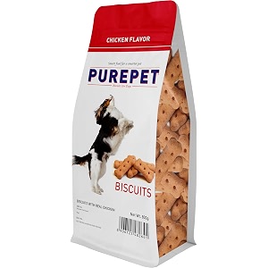 purepet all life stages dog treat 800g pouch  chicken flavour  keep your pet active and healthy  promotes lustrous skin and coat  vitamins and minerals  remove plaque amp reduces tartar build up