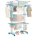Stainless Steel Double Pole 4 Layer Jumbo Cloth Drying Stand/Cloth Drying Stand with Mobility Wheel/Foldable Wings/Anti Rust Steel Metal/Clothes Stand for Drying