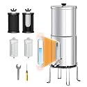 Purewell 1.5G Gravity Water Filter System with Embedded Visual Water Level, 8-Stage 0.01μm Ultra-Filtration Stainless Steel Countertop System with 4 Filters and Stand, Reduce Fluoride and 99% Chlorine