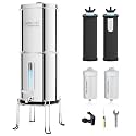 Purewell 2.25G Gravity Water Filter System with Water Level Window, 7-Stage 0.01μm Ultra-Filtration Countertop System with 4 Filters and Stand, Reduce Fluoride &amp; Chlorine, Up to pH 9, PW-KS-FT