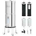 Purewell 2.25G Gravity Water Filter System with Water Level Window, 8-Stage 0.01μm Ultra-Filtration Stainless Steel Countertop System with 4 Filters and Stand, Reduce Fluoride and Chlorine, PW-KS-CF