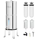 Purewell 2.25G Gravity Water Filter System with Water Level Window, 8-Stage Stainless Steel Countertop System with 4 Filters and Stand, Reduce Fluoride and Chlorine, PW-KST-CF