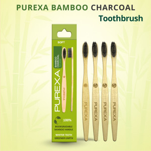 purexa bamboo charcoal toothbrush soft brush - pack of 4 with charcoal infused bpa free grade 4 nylon soft bristles soft toothbrush pack of 4