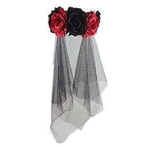 purfun halloween gothic flower garland with black veil hairband cosplay headpiece costume headwear accessory