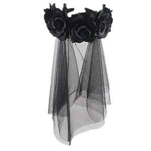 purfun halloween gothic flower garland with black veil hairband cosplay headpiece costume headwear accessory