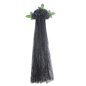purfun halloween gothic flower garland with black veil hairband cosplay headpiece costume headwear accessory
