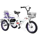 Purple,16 inches, Kids Double Seats Bike,Leisure Pedal Tricycle with Back Seat Large Capacity and Deep Storage Basket for Children Playground Sports Cruiser Bikes
