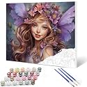 Purple Angel DIY Painting by Number for Beginner Delicate Dolls with Wreath Paint by Numbers on Canvas Easy to Paint Artwork with Brushes and Paints for Home Decor 16x20inch（Without Frame ）