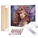 Purple Angel DIY Painting by Number for Beginner Delicate Dolls with Wreath Paint by Numbers on Canvas Easy to Paint Artwork with Brushes and Paints for Home Decor 16x20inch (DIY Frame)