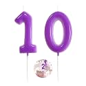 Purple Birthday Number 10 Candles Happy Birthday Cake Topper Number Candles for Birthday Party Decorations Wedding Anniversary Celebration Party Supplies