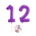 Purple Birthday Number 12 Candles Happy Birthday Cake Topper Number Candles for Birthday Party Decorations Wedding Anniversary Celebration Party Supplies