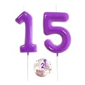 Purple Birthday Number 15 Candles Happy Birthday Cake Topper Number Candles for Birthday Party Decorations Wedding Anniversary Celebration Party Supplies