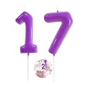 Purple Birthday Number 17 Candles Happy Birthday Cake Topper Number Candles for Birthday Party Decorations Wedding Anniversary Celebration Party Supplies
