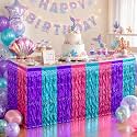 Purple Blue Pink Foil Fringe Table Skirt, 2-Pack Metallic Tinsel, 29x108 In