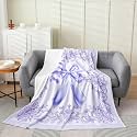 Purple BowknotFlannel Blanket,Damask Flower Plush Blanket for Bed Sofa Couch All Seasons,Luxury Ribbon Bow Bedding Set for Kids Bedroom Decor,Baby 30"x40"