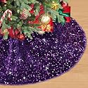 Purple Christmas Tree Skirt 36 Inch Xmas Skirt Tree Decoration Sequin Tree Skirt Christmas Tree Skirts for 6ft Christmas Tree Xmas Tree Collar Tree Skirt for New Year Holiday Halloween Decor