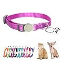 Purple Dog Breakaway Collar with Bell, Soft Nylon Break Away Reflective Cat Collars with Bell for Xs Small Female Puppy Girls Dogs Kitten, Neck 7-11 Inch