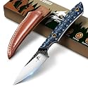 Purple Dragon D2 Steel Small EDC Fixed Blade Knife with Leather Sheath