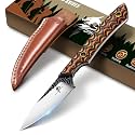 Purple Dragon D2 Steel Small Fixed Blade Knife with Leather Sheath