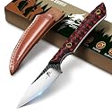 Purple Dragon Hunting D2 Steel Small Fixed Blade Knife with Leather Sheath