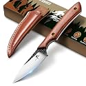 Purple Dragon Hunting D2 Steel Small Fixed Blade Knife with Leather Sheath