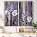 Purple Farmhouse Daisy Kitchen Curtains Wooden Flower Small Short Cafe Window Curtains Rustic Floral Butterfly Country Barn Bathroom Drapes Treatment Tier Curtains 2 Panels (27.5x39 Inch)