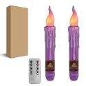 Purple Flameless Short Taper Candles, Real Wax Hand Dipped LED Battery Operated with Remote, Flickering Flame Lights for Festival Party Home Décor, 6.7 Inch Primitive Flameless Candles, 2PCS