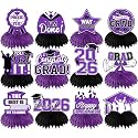Purple Graduation Decorations 2026 Honeycomb Centerpieces, Class of 2026 Graduation Centerpieces for Tables, Purple Congrats Grad Graduation Table Decorations, 2026 Purple Graduations Table Toppers