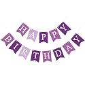 Purple Happy Birthday Banner Sign Happy Birthday Bunting Banner Garland for Kids Girl Woman Birthday Tea Party Decorations Bunting Flag Birthday Party Supplies